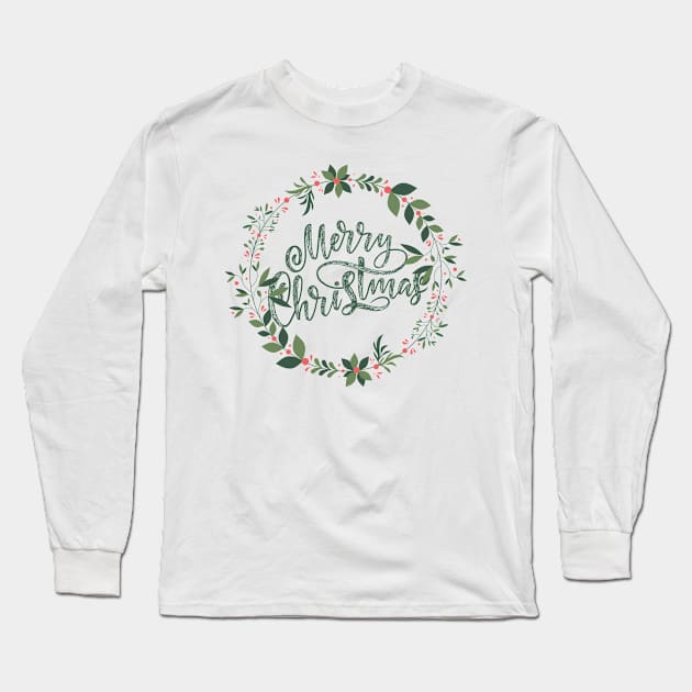 Merry Christmas Floral Look Long Sleeve T-Shirt by NICHE&NICHE